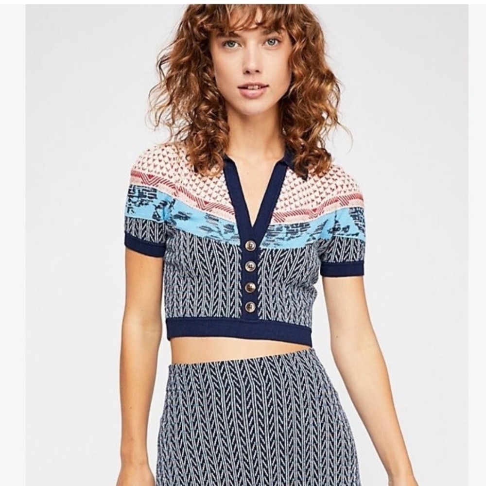 Free People Trinians Mixed Print Cropped Cardigan Sweater S
